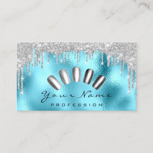 Nails Art Glitter Blue Silver Grey Manicure Driver Visitekaartje (Voorkant)