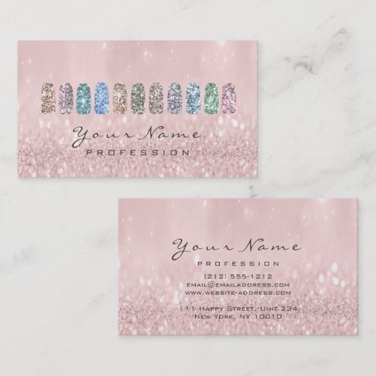 Nails Art Glitter Metallic Glam Blush Pink Sparkly Visitekaartje (Voorkant / Achterkant)