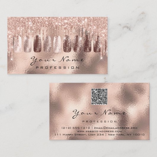 Nails Art Glitter Skin Roos Drip Manicure QR code Visitekaartje (Voorkant / Achterkant)