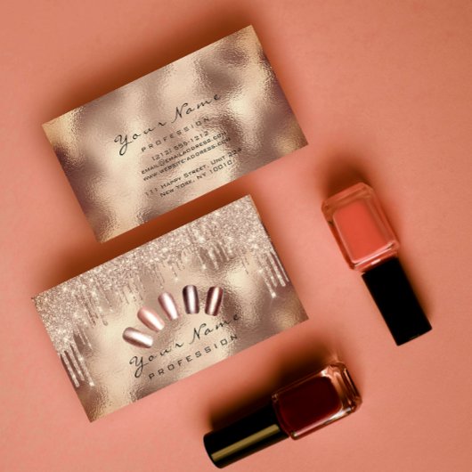 Nails Art Glitter Skinny Roos Gold Mestrietjes Visitekaartje