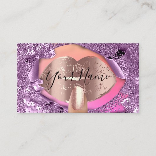 Nails Artist Makeup Roos Paarse Kiss Lips Glitter Visitekaartje (Voorkant)