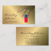Nails Artist Modern Red Manicure Pedicure Gold Visitekaartje (Voorkant / Achterkant)