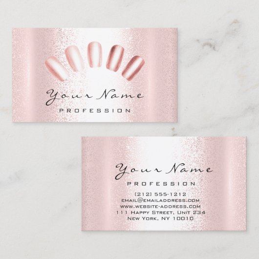 Nails Artist roze rozenbeest Manicure Pedicure Cla Visitekaartje (Voorkant / Achterkant)