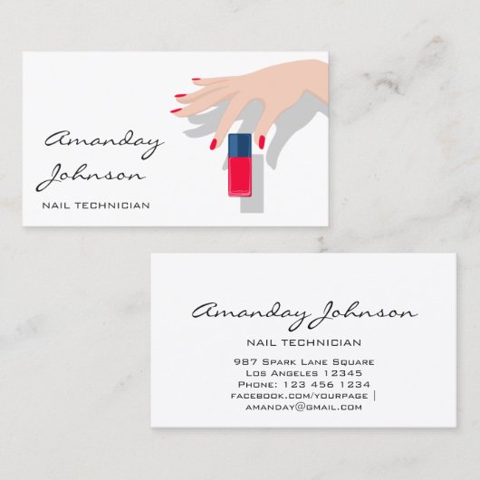 Nails Artist Studio Red Manicure Pedicure White Visitekaartje (Voorkant / Achterkant)