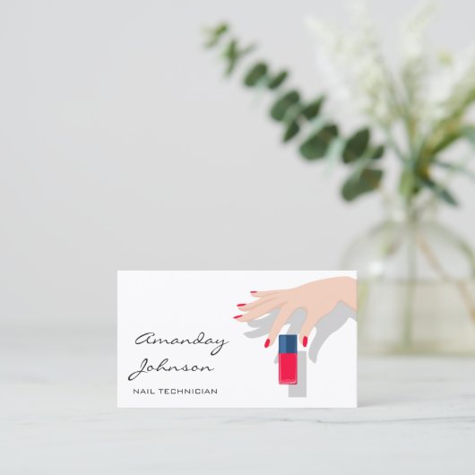 Nails Artist Studio Red Manicure Pedicure White Visitekaartje (Staand voorkant)