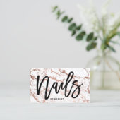 Nails artistieke typografie roos gouden witte marm visitekaartje (Staand voorkant)