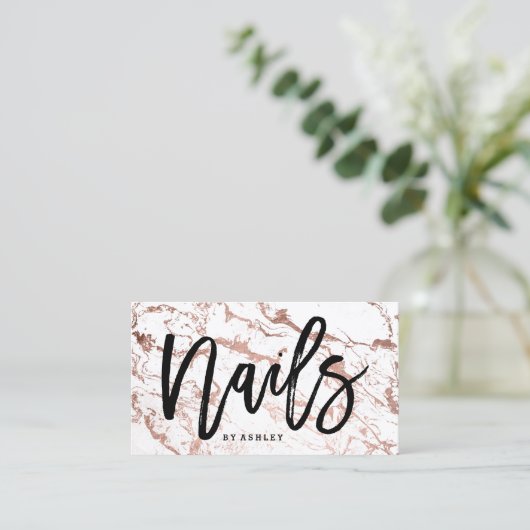 Nails artistieke typografie roos gouden witte marm visitekaartje (Staand voorkant)