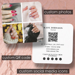 Nails Beauty Salon Nail Artist 4 Foto's QR Code Vierkante Visitekaartje