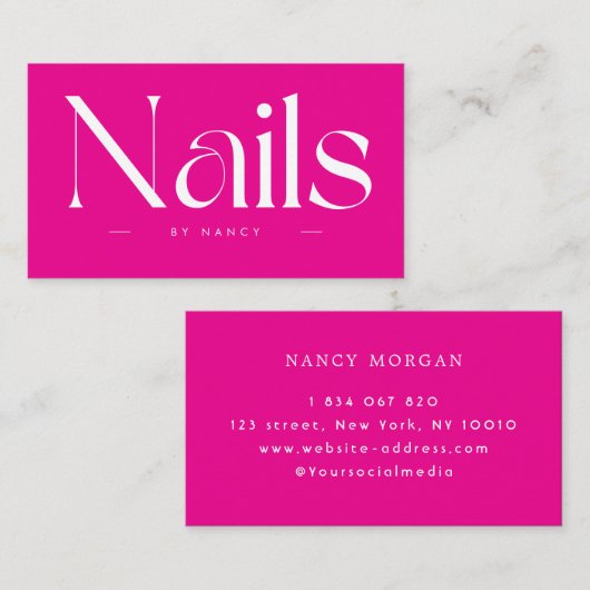 Nails Bold Typography Hot Pink Business Card Visitekaartje (Voorkant / Achterkant)