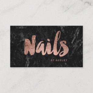Nails chic roos gold typografie zwarte marmer visitekaartje