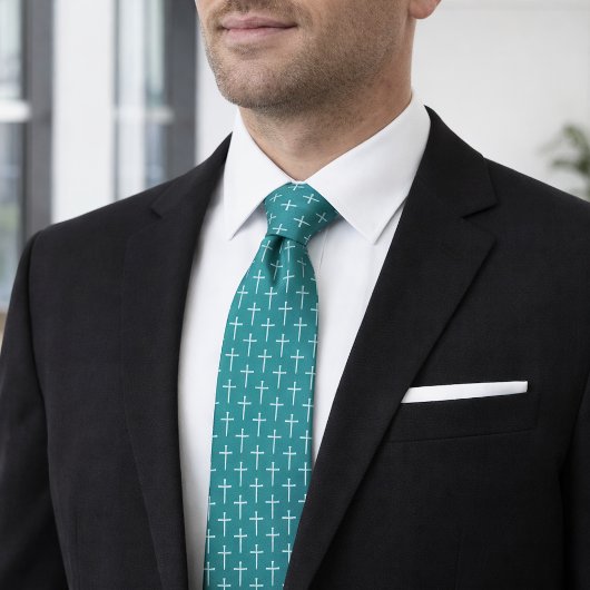 Nails Cross Teal Blue Christian Neck Tie for Men Stropdas