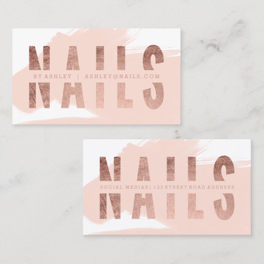 Nails cut out roos gold typografie penseelstreken visitekaartje (Voorkant / Achterkant)