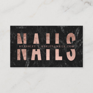 Nails cut out roos gold typografie zwarte marmer visitekaartje