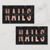 Nails cut out roos gold typografie zwarte marmer visitekaartje (Voorkant / Achterkant)