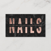 Nails cut out roos gold typografie zwarte marmer visitekaartje (Achterkant)