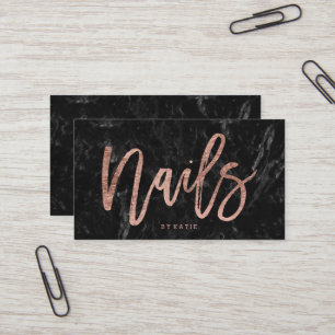 Nails elegant roos gouden typografie zwart marmer  visitekaartje