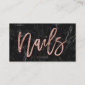 Nails elegant roos gouden typografie zwart marmer  visitekaartje (Voorkant)