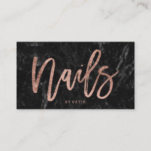 Nails elegant roos gouden typografie zwarte marmer visitekaartje