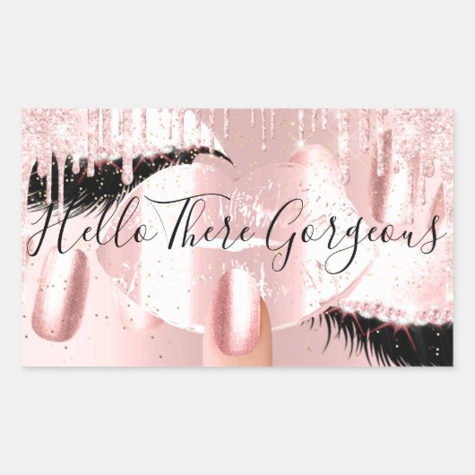 Nails Eyelashes Makeup roze druppels Hallo prachti Rechthoekige Sticker (Voorkant)