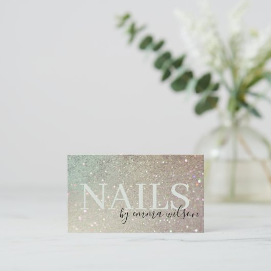 Nails Glitter Green Pink Aqua Shiny Shimmer Visitekaartje (Staand voorkant)