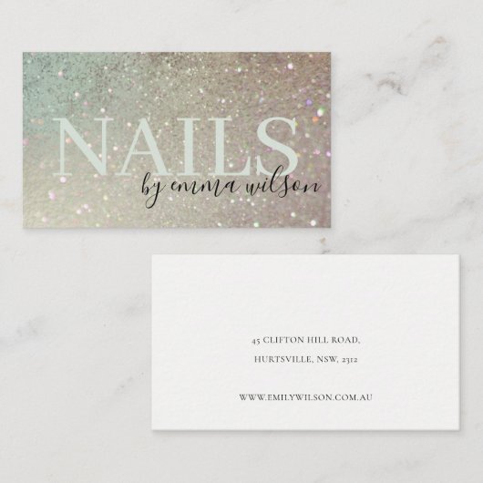 Nails Glitter Green Pink Aqua Shiny Shimmer Visitekaartje (Voorkant / Achterkant)