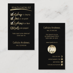 Nails Gold Black Beauty Checklist Business Logo Visitekaartje