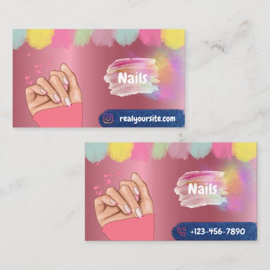 Nails hand op roze achtergrond visitekaartje (Voorkant / Achterkant)