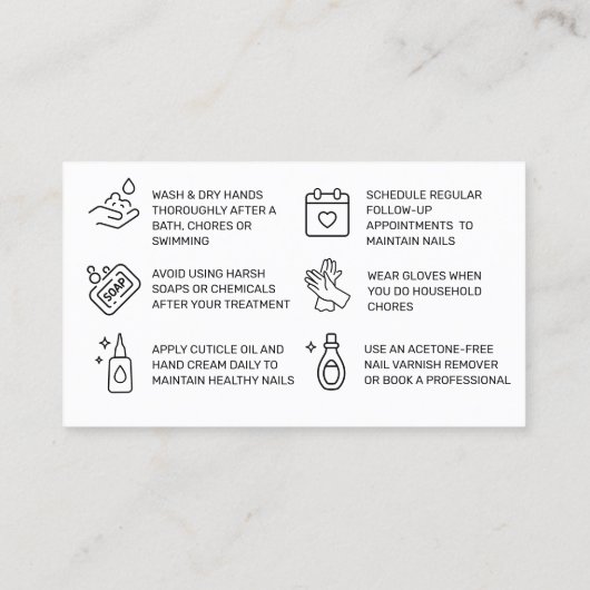 Nails Instruction Natercare Card Visitekaartje (Achterkant)