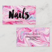 Nails kunstenaar moderne typografie roze marmer visitekaartje (Voorkant / Achterkant)