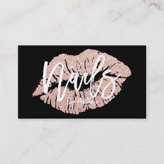 Nails kunstenaar roos goudglitter visitekaartje (Voorkant)