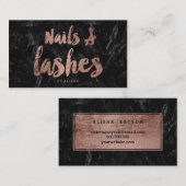 Nails Lashes faux roos Gold script zwarte marmer Visitekaartje (Voorkant / Achterkant)