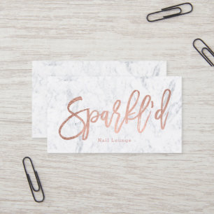 Nails logo roos gouden typografie witte marmer visitekaartje
