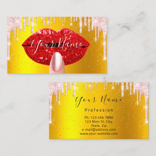Nails Makeup artistieke roze druppels rood goud Visitekaartje (Voorkant / Achterkant)