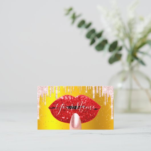 Nails Makeup artistieke roze druppels rood goud Visitekaartje (Staand voorkant)