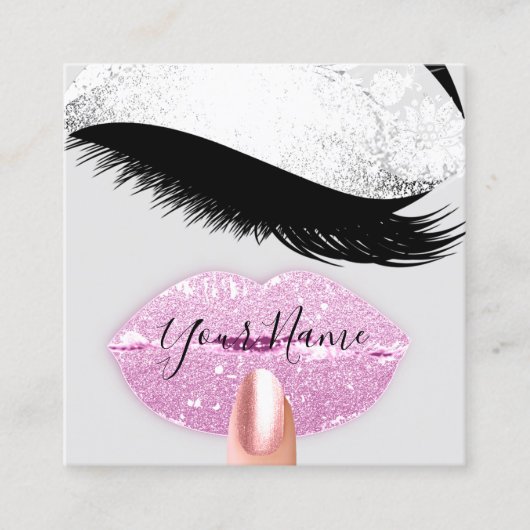 Nails Makeup Boutique Pink Grey Kiss Lashes Vierkante Visitekaartje (Voorkant)