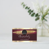 Nails Makeup Stylist Gold Burgundy Strokes Logo Visitekaartje (Staand voorkant)