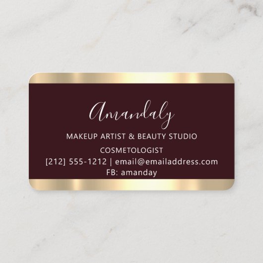 Nails Makeup Stylist Gold Burgundy Strokes Logo Visitekaartje (Achterkant)