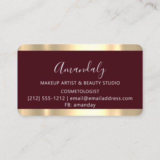 Nails Makeup Stylist Gold Maroon Stroke Logo Visitekaartje (Achterkant)