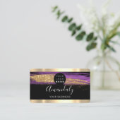 Nails Makeup Stylist Gold Paarse Strokes Logo Visitekaartje (Staand voorkant)