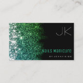 Nails Manicure Lichtgevende Blauwgroen Glitter Sta Visitekaartje (Voorkant)