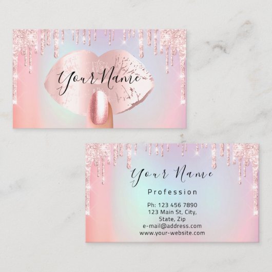 Nails Manicure Makeup Artist Roos Drip Lips Blush Visitekaartje (Voorkant / Achterkant)