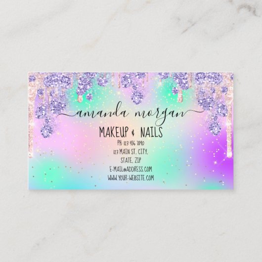 Nails Manicure Makeup Holograaf Lips Glitter Blue Visitekaartje (Achterkant)