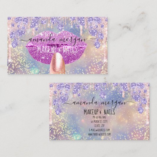 Nails Manicure Makeup Holograaf Lips Glitter Gold Visitekaartje (Voorkant / Achterkant)