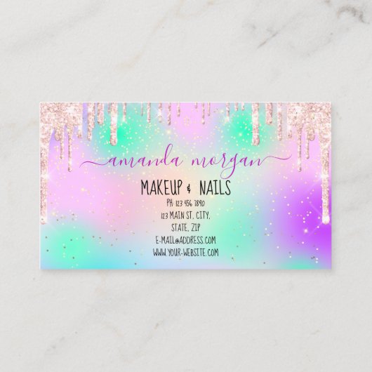 Nails Manicure Makeup Holograaf Lips Glitter Pinky Visitekaartje (Achterkant)