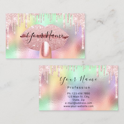 Nails Manicure Makeup Holographic Kiss Lips Roze Visitekaartje (Voorkant / Achterkant)