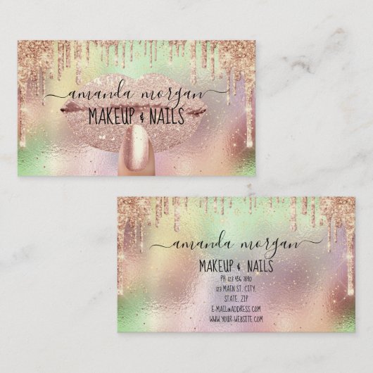 Nails Manicure Makeup Holographic Lips Roos Kiss Visitekaartje (Voorkant / Achterkant)