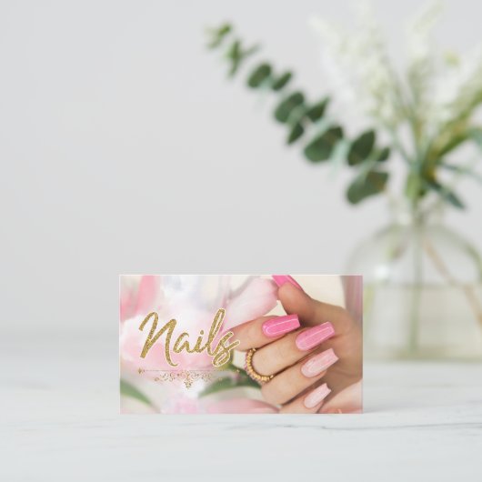 Nails Manicure Minimalistisch Roze met QR-code Visitekaartje (Staand voorkant)