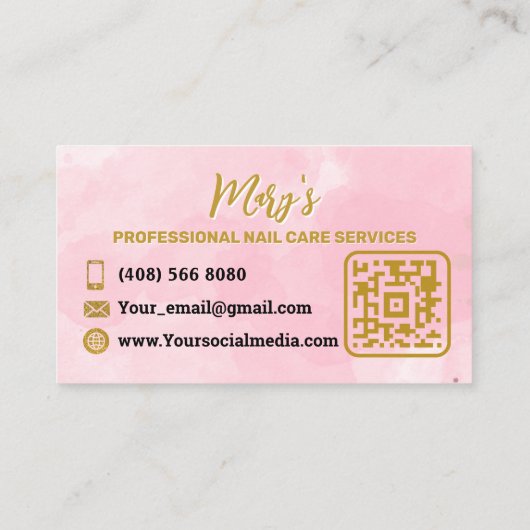 Nails Manicure Minimalistisch Roze met QR-code Visitekaartje (Achterkant)
