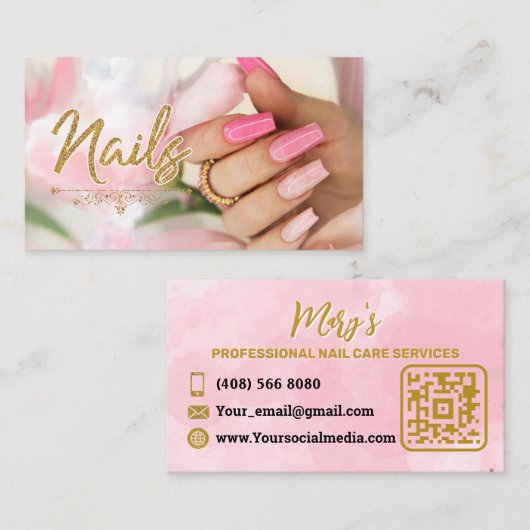Nails Manicure Minimalistisch Roze met QR-code Visitekaartje (Voorkant / Achterkant)