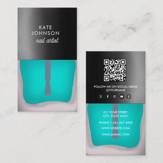 Nails Manicure Pedicure Beauty Nail Artist QR Code Visitekaartje (Voorkant / Achterkant)
